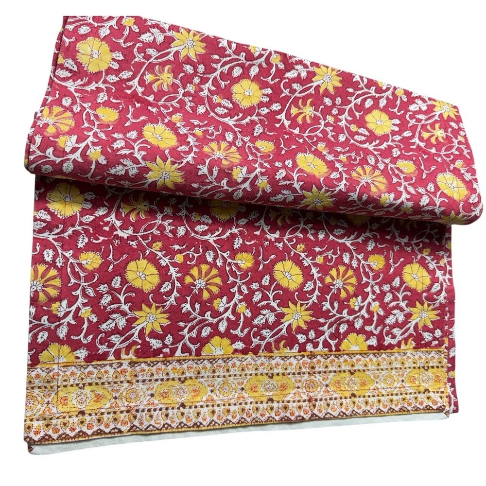 Pottery Barn Table Runner India Block Print Floral 100% Cotton 16.5"‎ x 90"